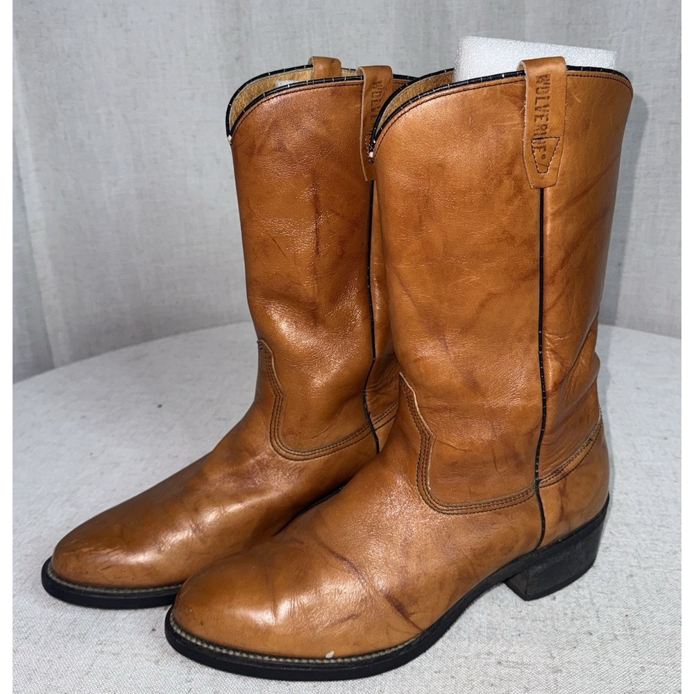 Vintage Men's Wolverine Tan Marbled Leather Riding Cowboy Boots SZ 10